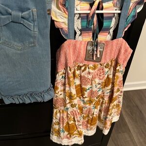 Matilda Jane Floral Halter with Pink and Gold Hues with denim shorties Size 10